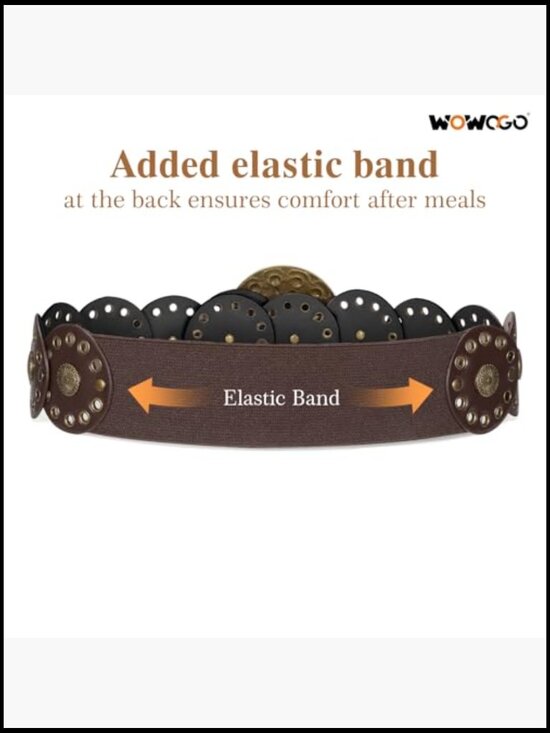 Western Boho Chunky Cowgirl Disc Belt Wide Leather Elastic Waist Hip main image 6